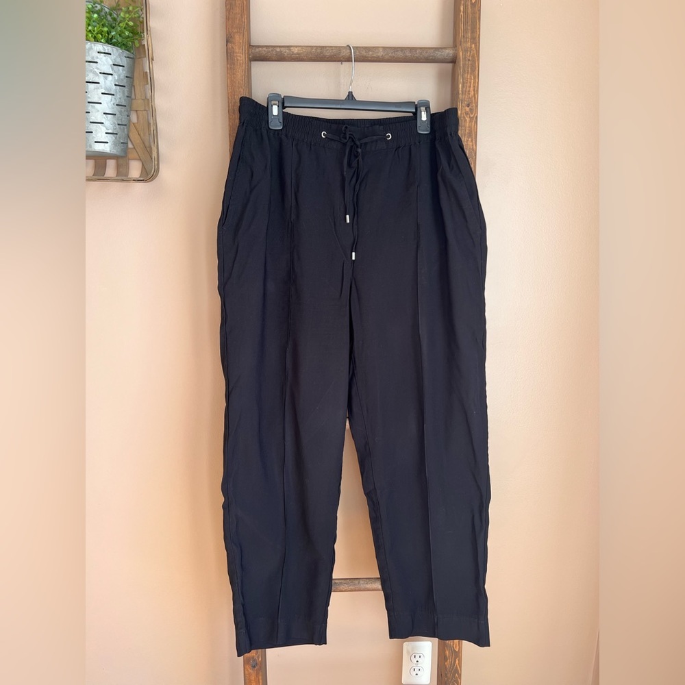 Ophelia Roe Light Weight Black Flowy Drawstring Ankle Pant